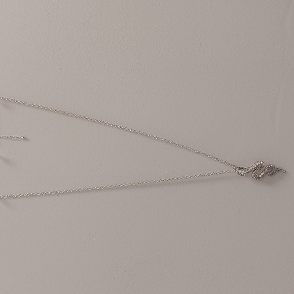 Silvertone Clear Rhinestone Snake Pendant Long Necklace - Picture 15 of 17